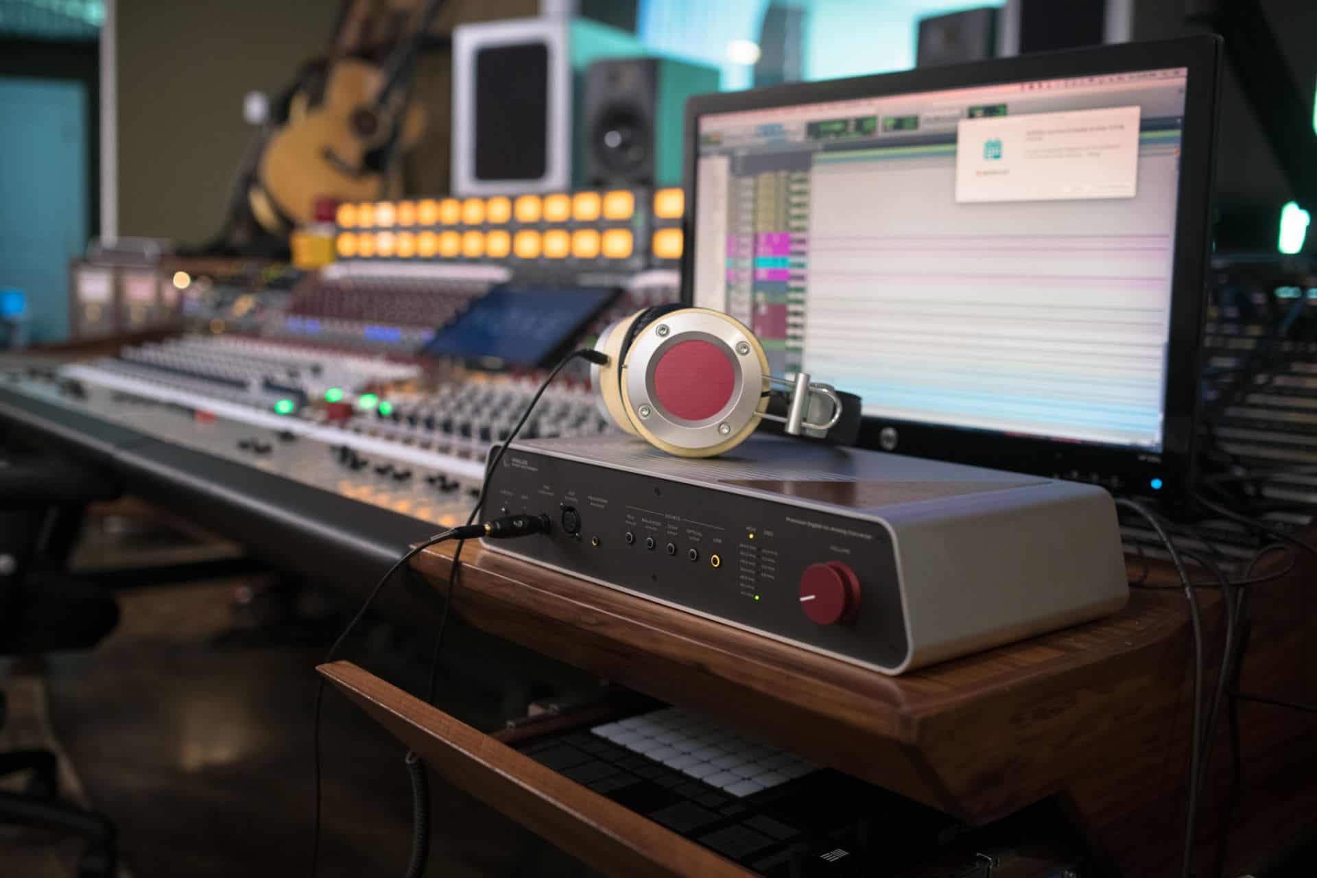Rupert Neve Fedelice DAC with headphones in studio